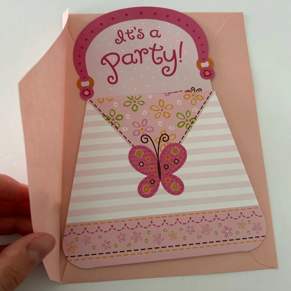🦋 5/$25 - (2010) “It’s A Party” Purse Shaped Invitation Cards by Carlton Cards